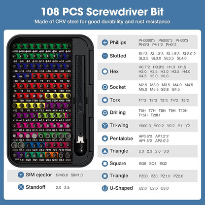 Tournevis de Précision 132-en-1 – Kit Réparation Électronique avec 108 Embouts