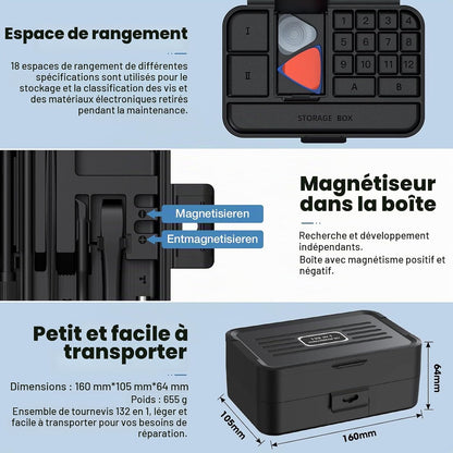 Tournevis de Précision 132-en-1 – Kit Réparation Électronique avec 108 Embouts