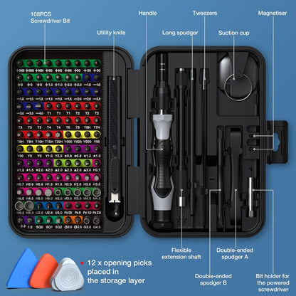 Tournevis de Précision 132-en-1 – Kit Réparation Électronique avec 108 Embouts