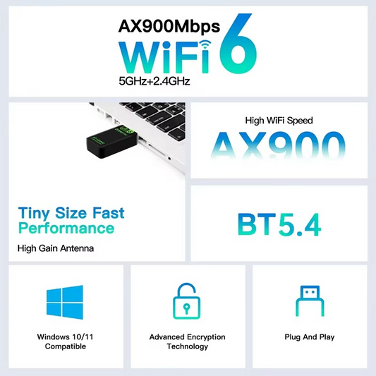 Adaptateur sans fil 2-en-1 USB WiFi 6 AX900